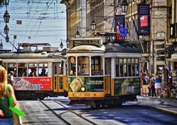 trams on the streets of lisbon hdr