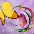 RAINBOW AND TULIP WITH BUTTERFLIES