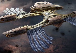 Martian ship flying over Barsoom