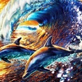 Dolphins at Rough Sea