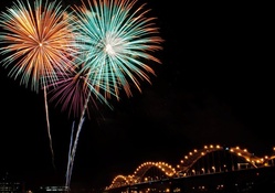wonderful fireworks over a bridge