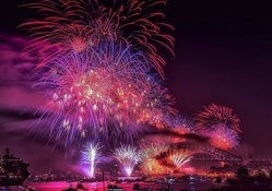 fireworks in sidney harbor hdr