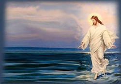 Christ walking over the sea