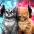Cats listening music