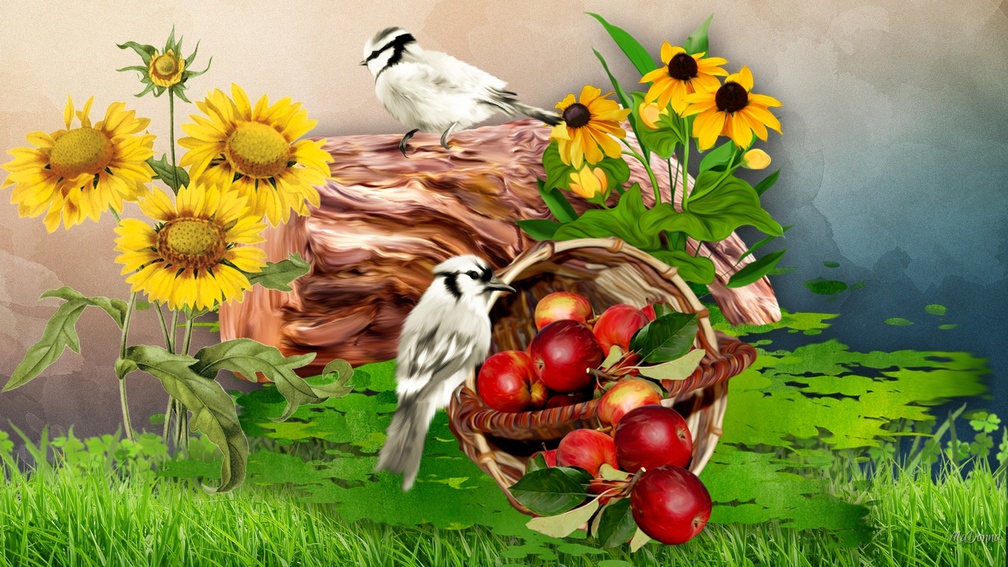 Apple Birds and Flowers