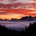 sunset over oregon foggy mountainous landscape