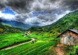 gorgeous green fields in a valley hdr