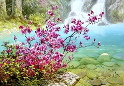 Flowers by the waterfall