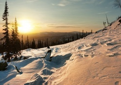 mountain sunset in winter