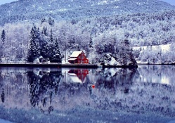 beautiful lakeside home in winter