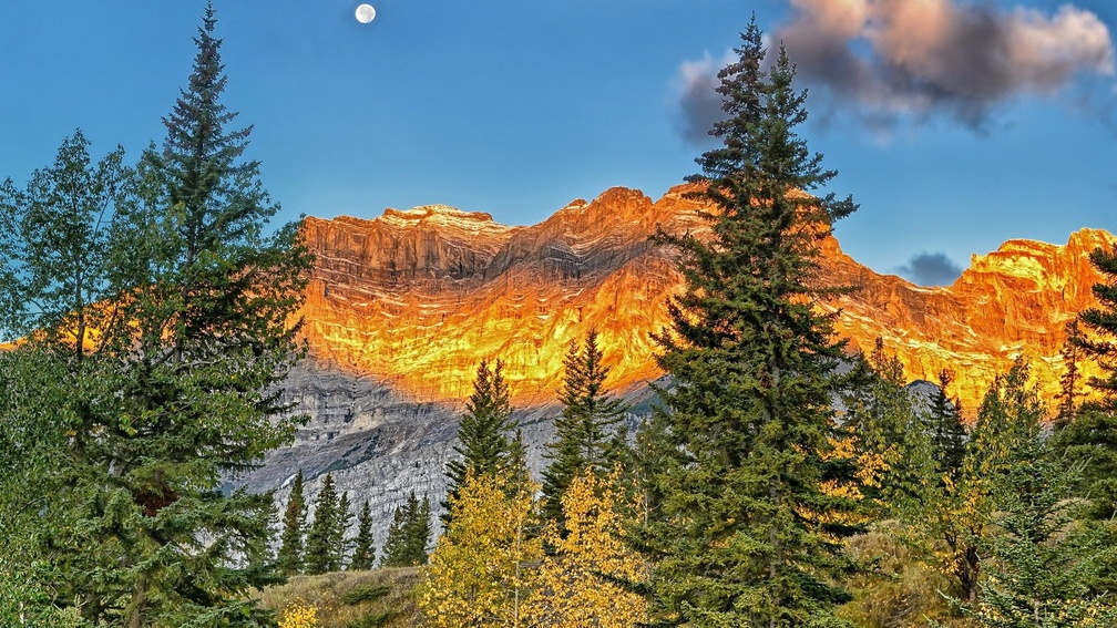 moon over majestic mountain hdr
