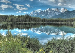 mountain reflection in a beautiful lake hdr