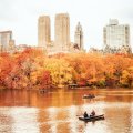 boating in central park lake in autum