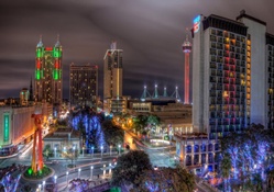 colorful holiday lights in san antonio at night hdr