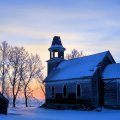abandoned church on the plains in winter