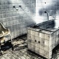 dirty tiled shower and bathtub hdr
