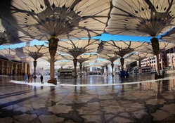 umbrellas covered square in saudia arabia
