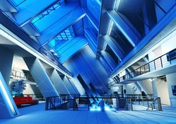 futuristic building lobby