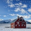 beautiful red barn on a farm in winter