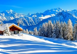 beautiful mountain cabin in winter