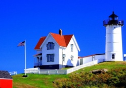 blue sky over american lighthouse