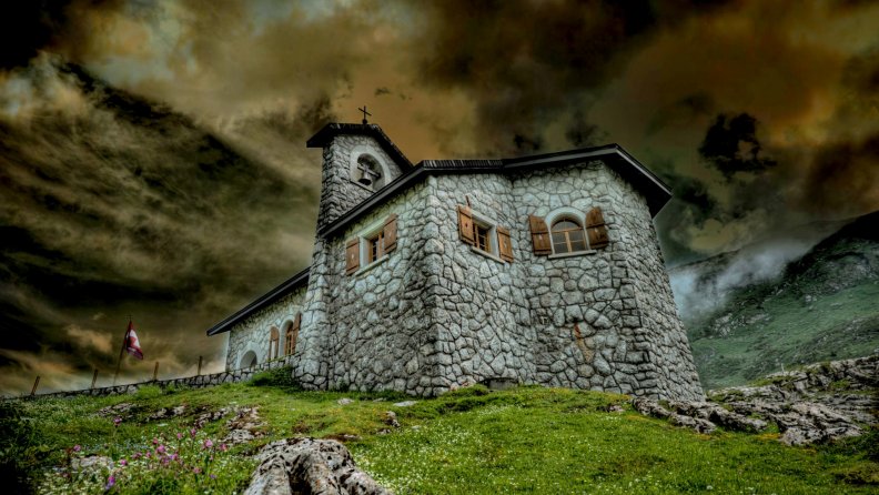 wonderful stone church in the mountains hdr