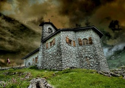 wonderful stone church in the mountains hdr
