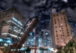 raised drawbridge on the chicago river