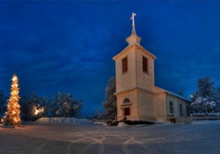 lonesome church at christmas