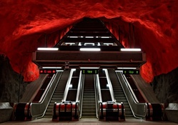 escalators in metro station in sweden called hell's mouth
