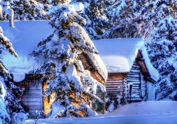 wonderful cabins in heavy winter hdr