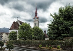 lovely church in a town in switzerland