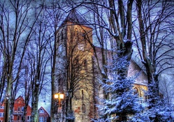 church in a german town in winter hdr