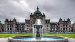 fountain in front of government building in victoria canada hdr