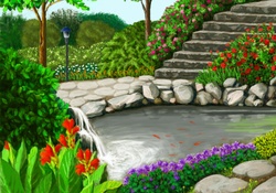 Garden with  a pond
