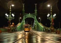 tram on an old steel bridge