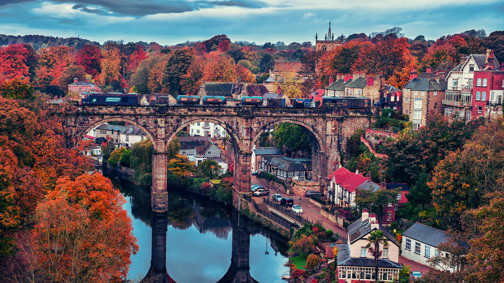 wonderful rail bridge in a riverside town