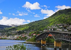 harbor bridge to a mountain town