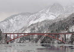 Japanese bridge in winter