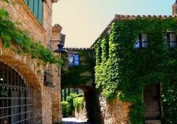 ivy covered houses in catalonia spain