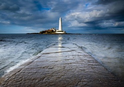 causeway to lighthouse on st. marys island england