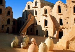 ancient ruins with pots in tunisia
