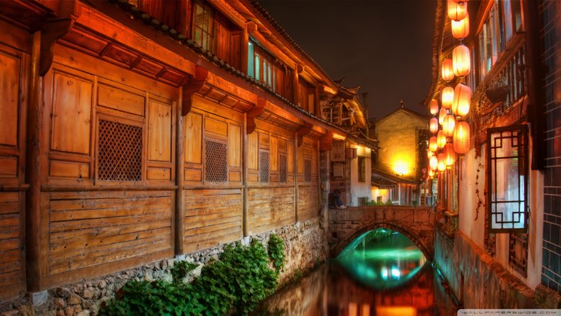 the canals of lijiang at night  hdr