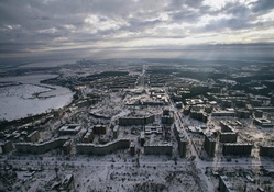 hi rise apartments in a russian city in winter