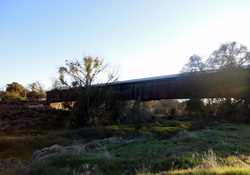 A wooden covered bridge