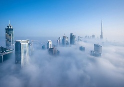 wondrous skyline of dubai in fog