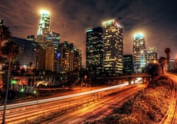 late night highway through los angeles hdr