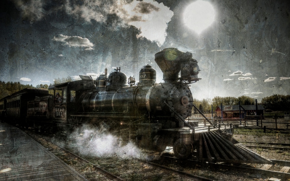 textured view of old steam train