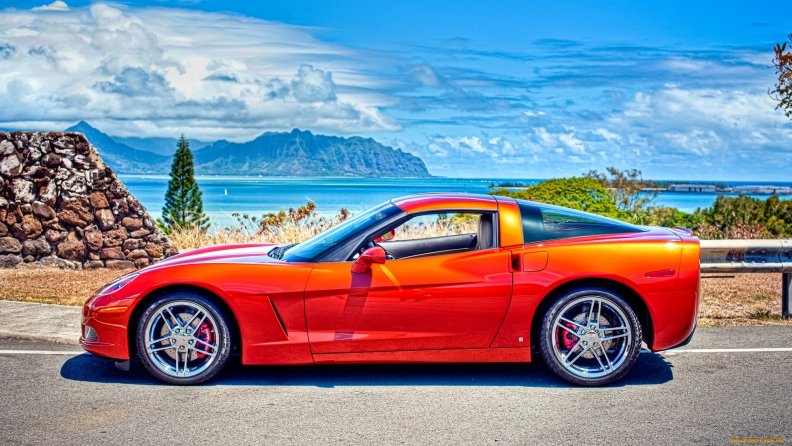 awesome corvette in seascape hdr