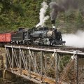 steam train over bridge in colorado
